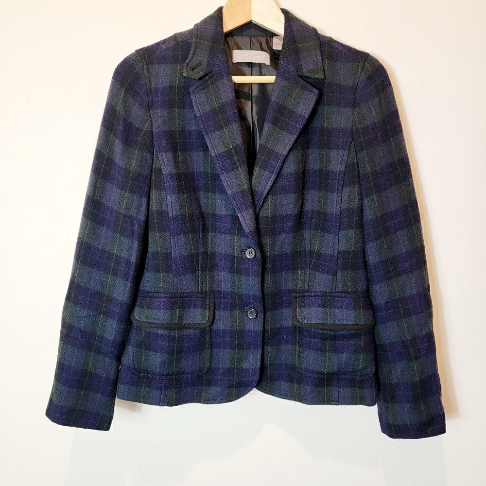 Liz Claiborne Vintage Green Tartan Plaid Dark Academia Blazer Size Small